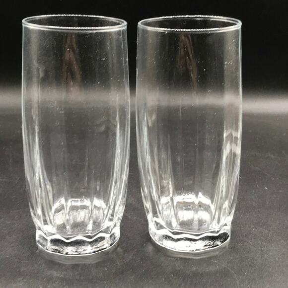 Vintage MCM Libbey Crisa Clear Beverage Glasses Ribbed Tumbler Glasses Set of 2 - Picture 1 of 5